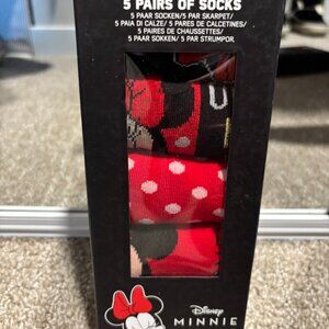 Disney Minnie Mouse Adutl Socks-5 pair-sizes 4-9-NIB